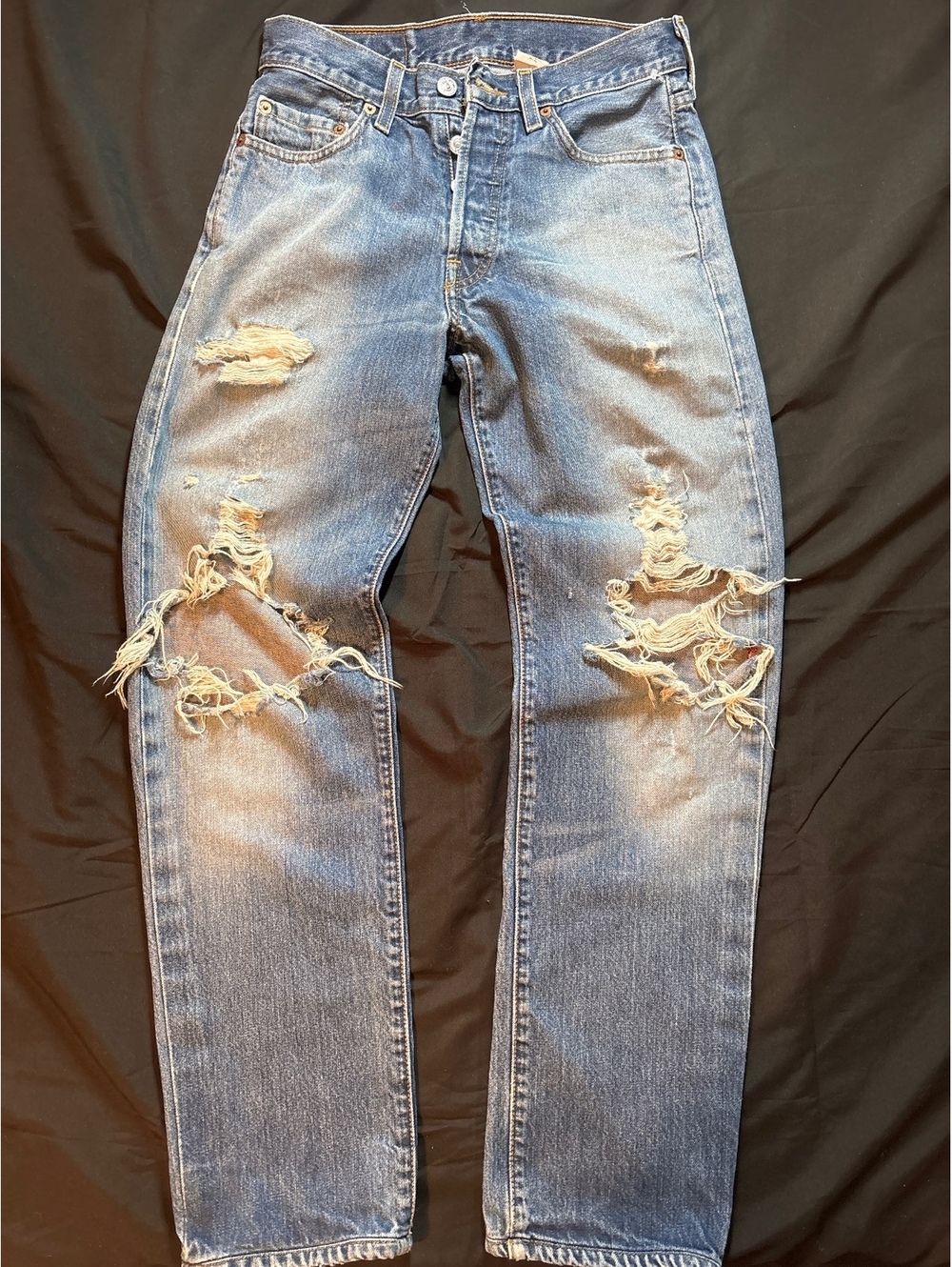 Levi’s 501XX Button Fly Jeans Distressed Ripped Faded Denim